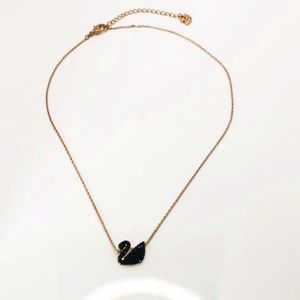 NEW Swarovski Rose Gold Black Crystal Swan Necklace with Box